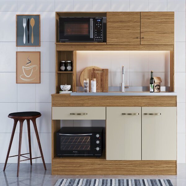 Cozinha 4 Portas 1 Gaveta Zeta Naturalle/cristalo