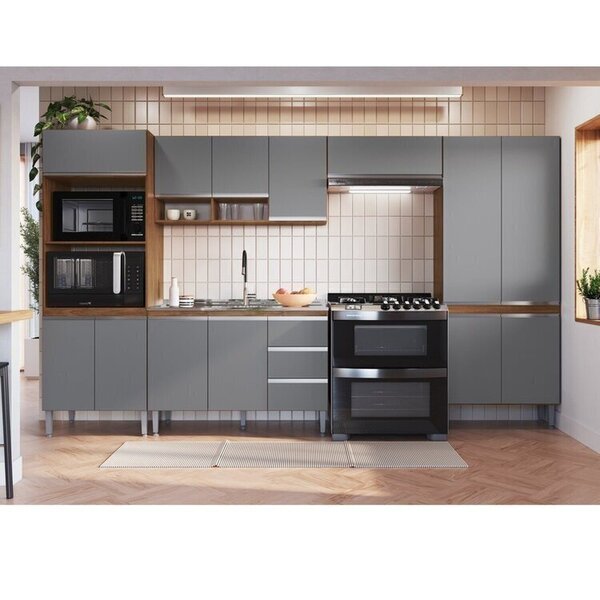 Cozinha 5 Peças 13 Portas 3 Gavetas Athena Freijó/cinza