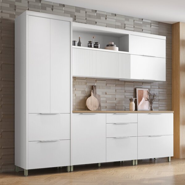 Cozinha 5 Peças 7 Portas 6 Gavetas Ripado Marquesa  100% Mdf