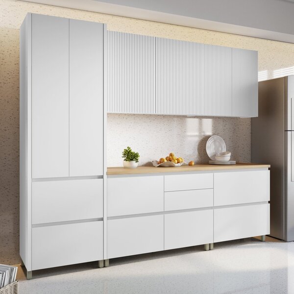 Cozinha 5 Peças 8 Portas 7 Gavetas Ripado Rainha  100% Mdf Br