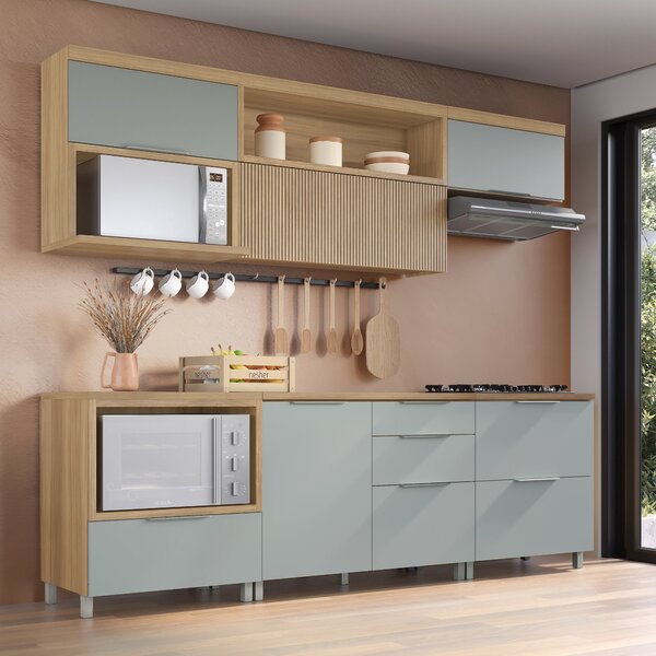 Cozinha 6 Peças 5 Portas 5 Gavetas Com Armário Aéreo  100% Md