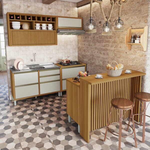 Cozinha 6 Peças Baronesa Gourmet Ripado  100% Mdf Freijó/off-