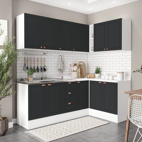 Cozinha 6 Peças Com Rodapé Pérola Yescasa Preto/branco