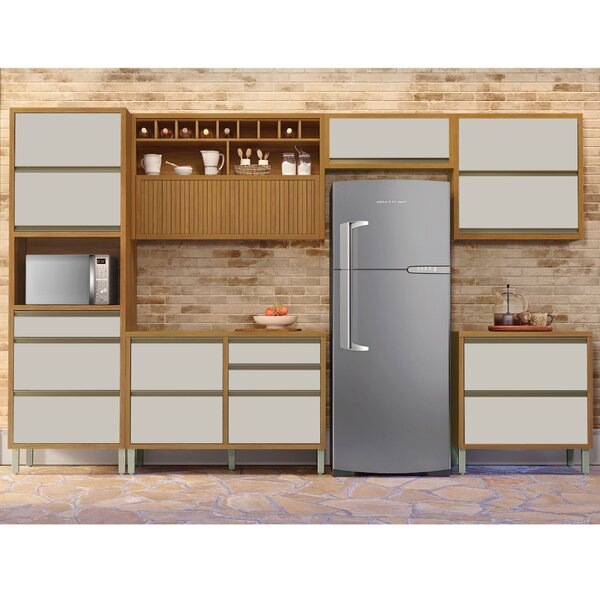 Cozinha 6 Peças Paneleiro Ripado Baronesa  100% Mdf Freijó/of