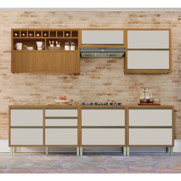 Cozinha 6 Peças Ripado Baronesa  100% Mdf Freijó/off White