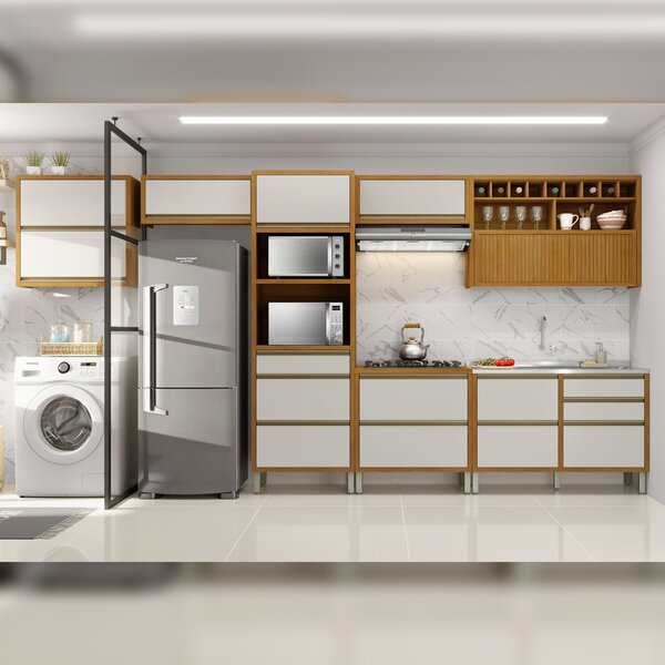 Cozinha 7 Peças Servico Ripado Baronesa  100% Mdf Freijó/off