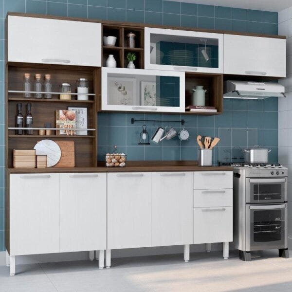 Cozinha 7 Portas 2 Portas Com Vidro 2 Gavetas Alecrim Thela