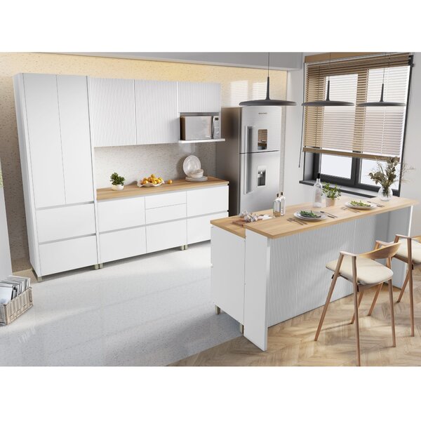 Cozinha 8 Peças Ripado Rainha Gourmet  100% Mdf Branco
