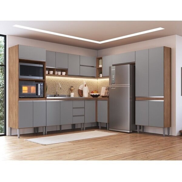 Cozinha 9 Peças 18 Portas Athena Freijó/cinza