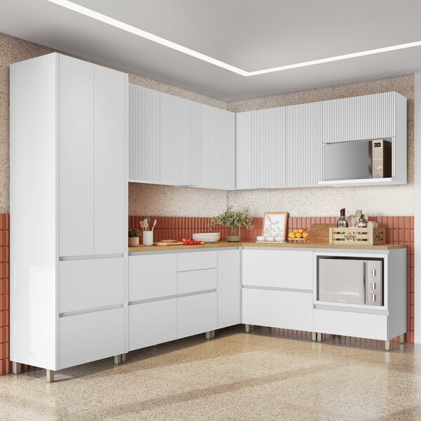 Cozinha 9 Peças Canto 12 Portas 8 Gavetas Ripado Rainha  100%