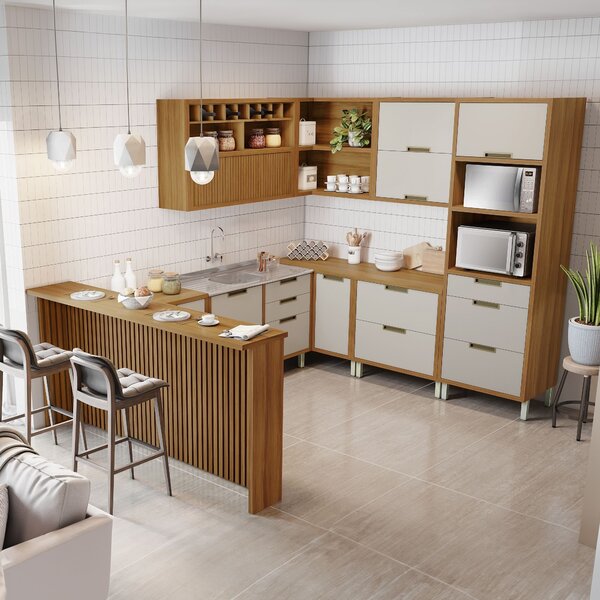 Cozinha 9 Peças Imperatriz Gourmet Ripado Canto  100% Mdf Fre