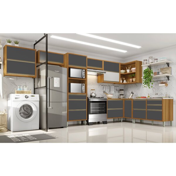 Cozinha 9 Peças Servico Baronesa  100% Mdf Freijó/grafite