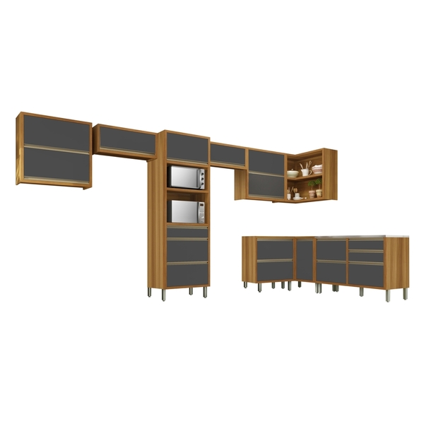 Cozinha 9 Peças Serviço Nesher Baronesa 100% Mdf Freijó-grafi