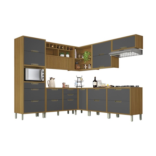 Cozinha 9 Peças Turquesa Angulo Feijo e Grafite