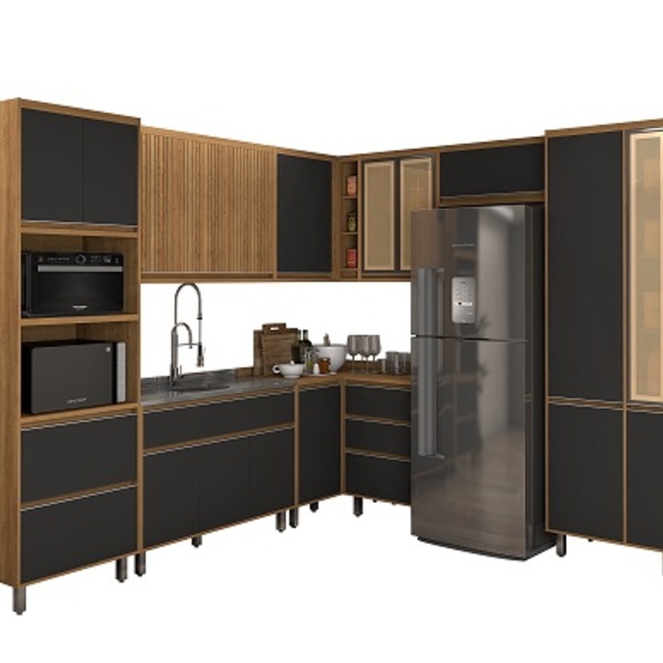 Cozinha Agata 10 Peças Ripado Freijó/grafite – Vitamov