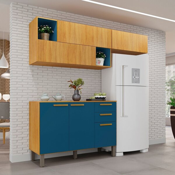 Cozinha Amanda 3 Peças Com Nicho 6 Portas 2 Gavetas Cinamomo/