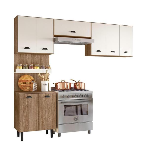 Cozinha Amélia 8 Portas Carvalho Rústico/off White Cristal -