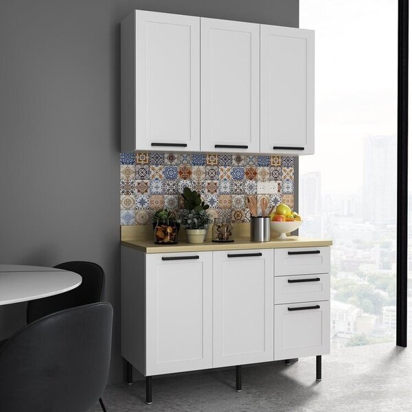 Cozinha Americana 120cm 2 Peças, 5 Portas E 3 Gavetas Branco