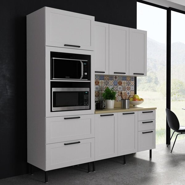 Cozinha Americana 190cm 4 Peças, 6 Portas E 5 Gavetas Branco