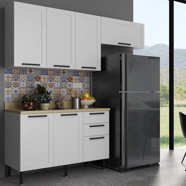 Cozinha Americana 200cm 4 Peças, 6 Portas E 3 Gavetas Branco