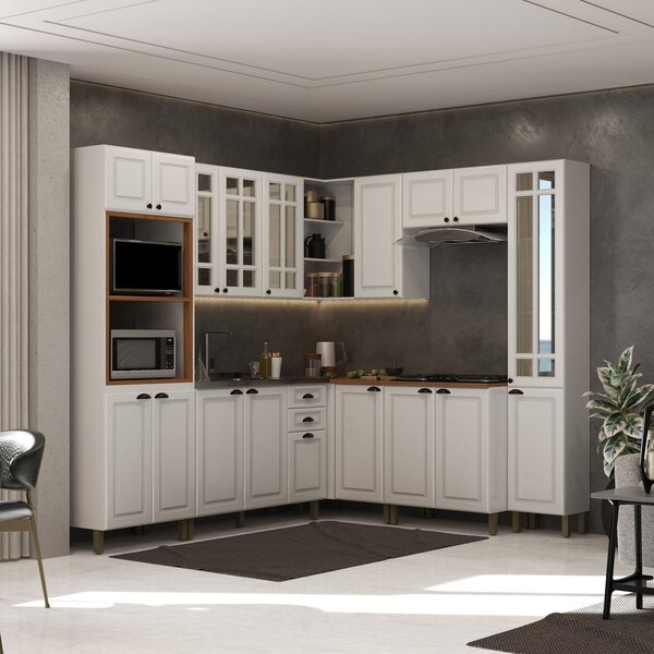 Cozinha Americana Modulada De Canto Torre Quente Vidros Refle