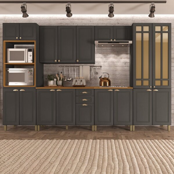 Cozinha Americana Modulada Torre Quente Cristaleira Com Vidro