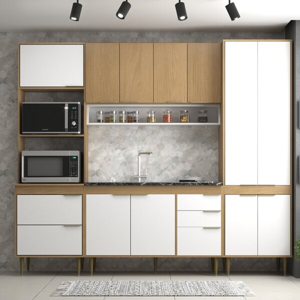 Cozinha Armário Modulado 4 Peças 240 Cm Comprimento Ágata Nog
