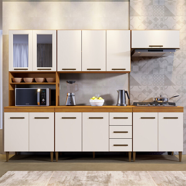 Cozinha Atenas Com Vidro Reflecta 12 Portas 3 Gavetas E Balcã