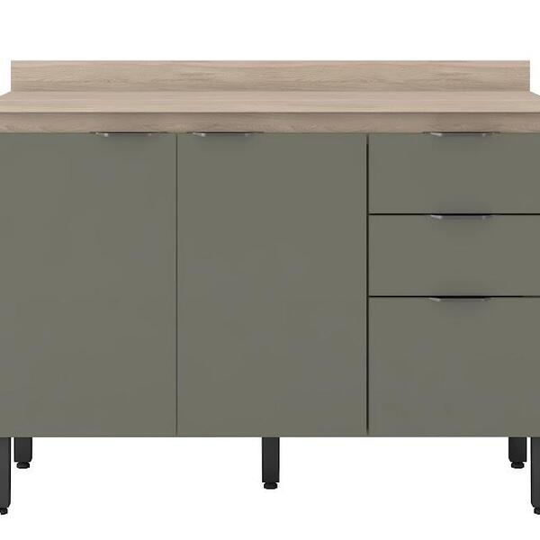 Cozinha Balcão Pia Compacta Com 3 Portas E 2 Gavetas Verde