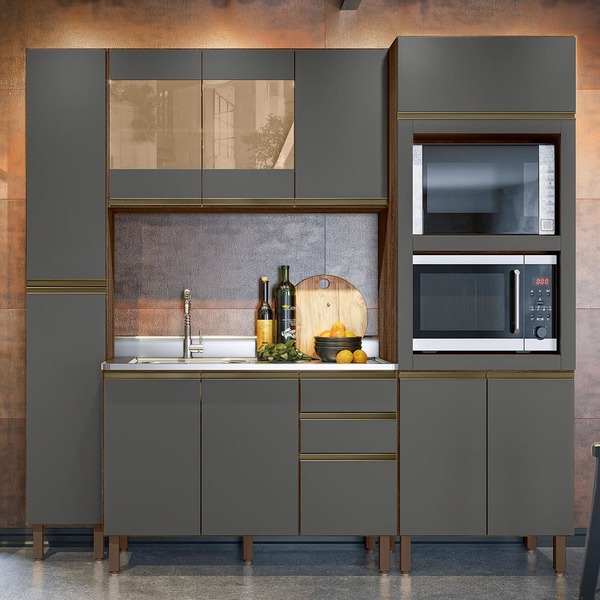 Cozinha Blumenau Sem Tampo 10 Portas Amêndoa Chumbo Tana Decor