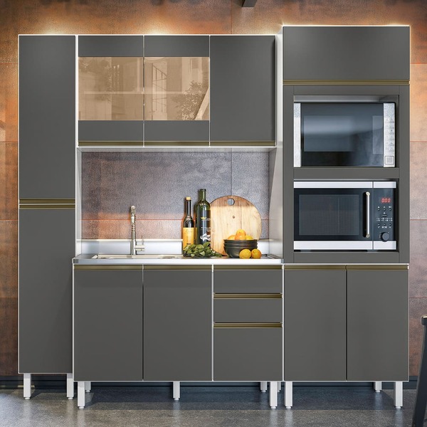 Cozinha Blumenau Sem Tampo 10 Portas Branco Chumbo Tana Decor