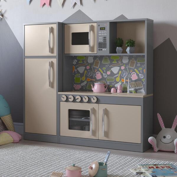Cozinha Brinquedo Infantil Com Refrigerador Lima Cinza