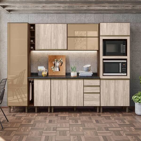 Cozinha Camilla Com Adega E Tampo 25mm 11 Portas Amêndoa Arez