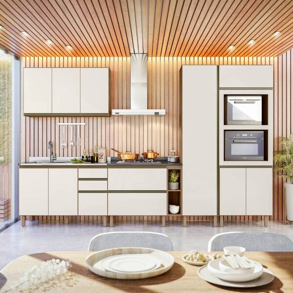 Cozinha Charles Com Tampo Cooktop 25mm 10 Portas Carvalho Off