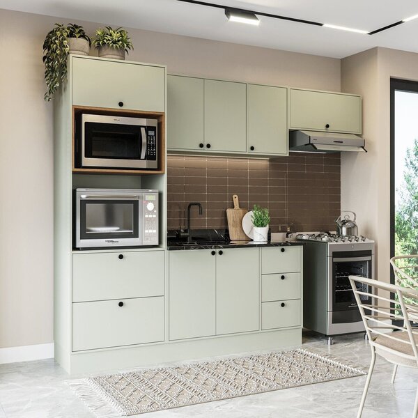 Cozinha Com Rodapé 4 Peças Rubi Yescasa Verde Oliva