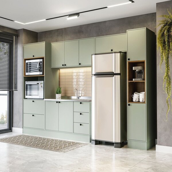 Cozinha Com Rodapé 5 Peças Rubi Yescasa Verde Oliva