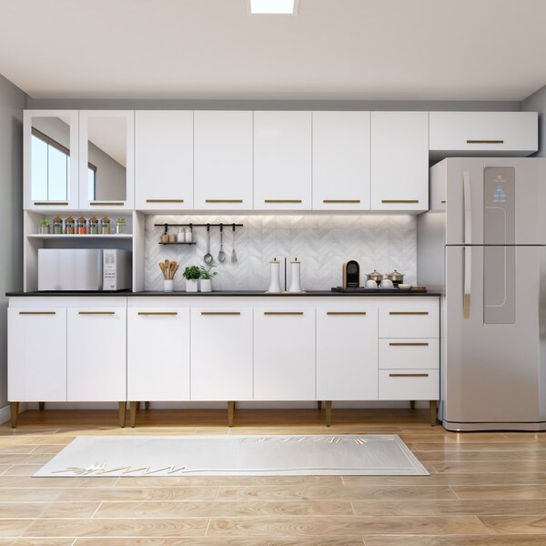 Cozinha Com Vidro Reflecta 14 Portas 3 Gavetas  Branco