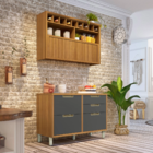 Cozinha Compacta com Bancadas e Armário Aéreo 1,2m MDF Freijó e Grafite Turquesa Nesher