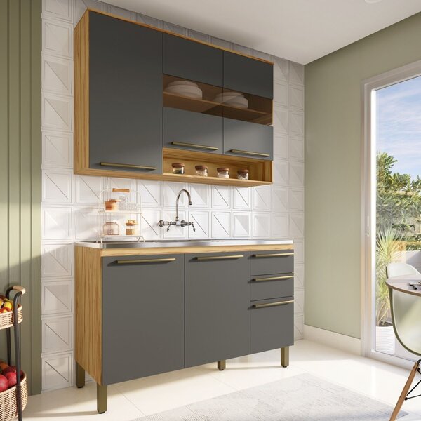 Cozinha Compacta 100% Mdf 2 Peças 6 Portas 2 Gavetas Sem Tamp