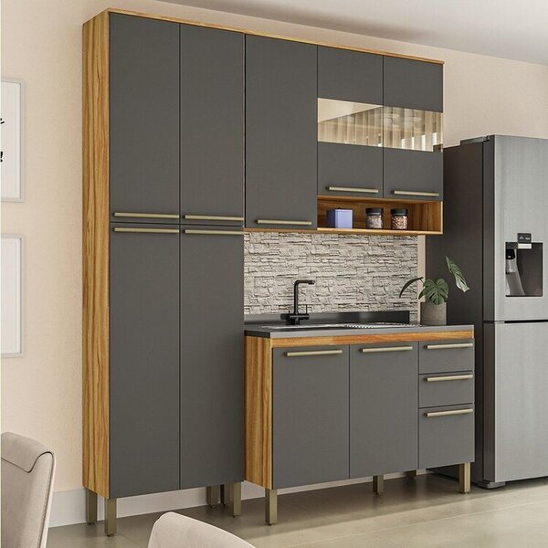 Cozinha Compacta 100% Mdf 3 Peças 10 Portas E 2 Gavetas Com V