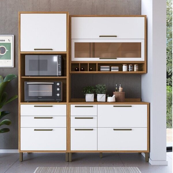 Cozinha Compacta 100% Mdf 3 Peças 6 Portas 5 Gavetas E Vidro