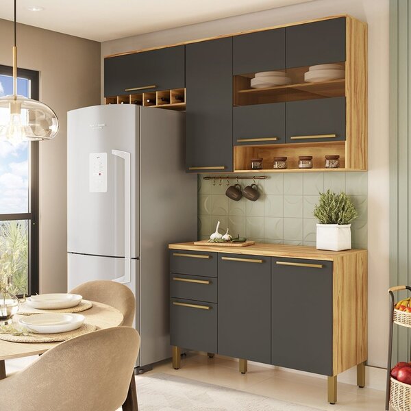 Cozinha Compacta 100% Mdf 3 Peças 7 Portas 2 Gavetas Com Tamp