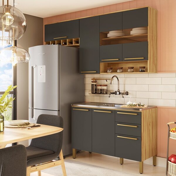 Cozinha Compacta 100% Mdf 3 Peças 7 Portas 2 Gavetas Sem Tamp