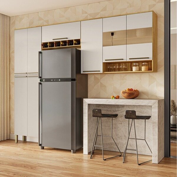 Cozinha Compacta 100% Mdf 3 Peças 8 Portas Com Vidro Itália E