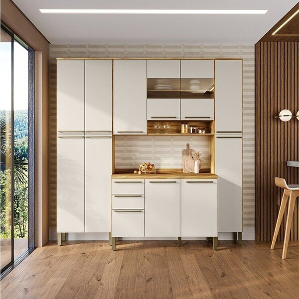 Cozinha Compacta 100% Mdf 4 Peças 12 Portas E 2 Gavetas Com V