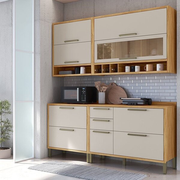 Cozinha Compacta 100% Mdf 4 Peças 7 Portas 4 Gavetas E Vidro