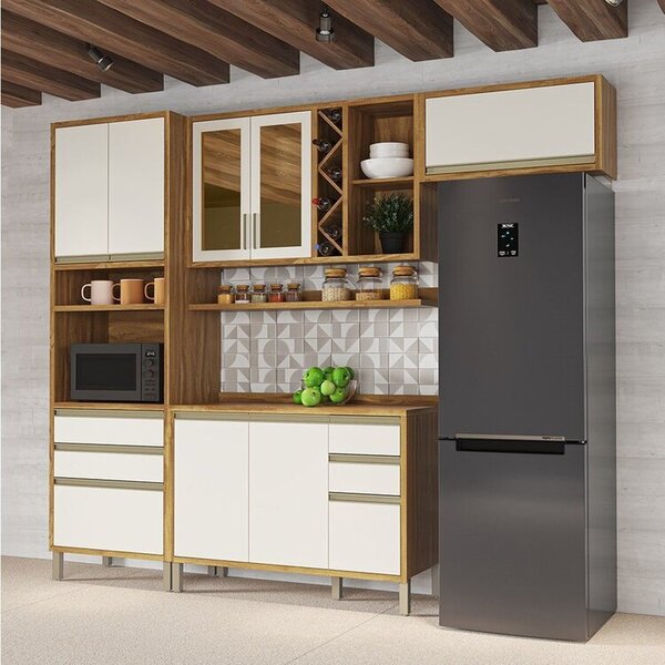 Cozinha Compacta 100% Mdf 4 Peças 8 Portas Com Vidro E Tampo