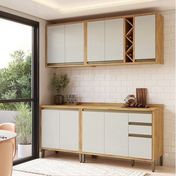 Cozinha Compacta 100% Mdf 4 Peças 9 Portas E 3 Gavetas 200cm