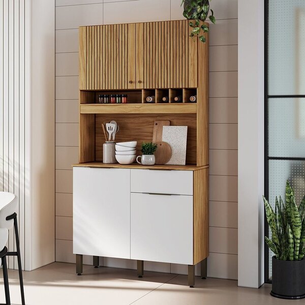 Cozinha Compacta 100% Mdf 4 Portas 1 Gaveta E Mini Adega 101,