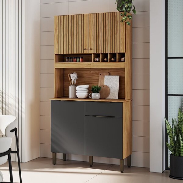 Cozinha Compacta 100% Mdf 4 Portas 1 Gaveta E Mini Adega 101,